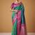 turquoise soft satin contrast border festival wear saree