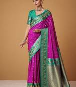 magenta soft satin contrast border festival wear saree