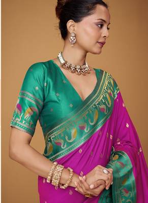 magenta soft satin contrast border festival wear saree 2