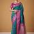 peacock blue soft satin contrast border festival wear saree