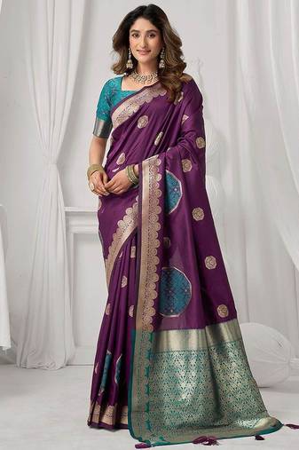 wine soft silk blend with fancy pom pom detailing festive wear saree