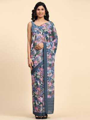 Floral printed satin ready to wear designer saree 1