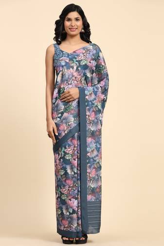 Floral printed satin ready to wear designer saree