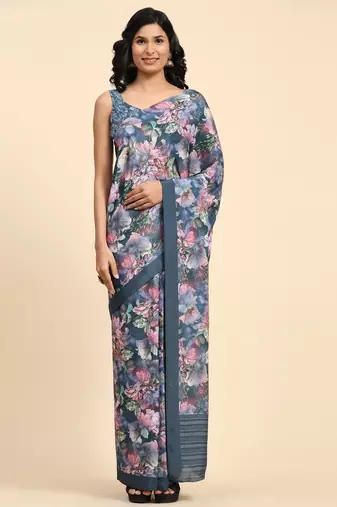 Floral printed satin ready to wear designer saree