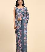 Floral printed satin ready to wear designer saree