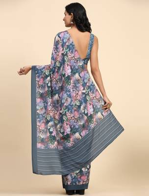 Floral printed satin ready to wear designer saree 2