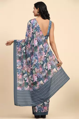 Floral printed satin ready to wear designer saree