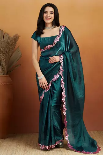 Mirror work border tissue ready to wear designer saree