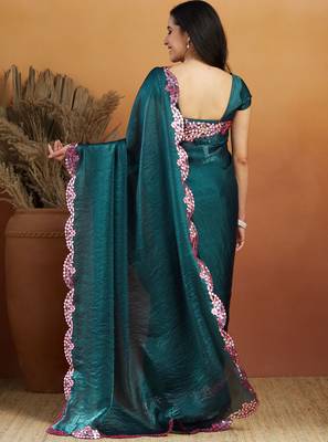 Mirror work border tissue ready to wear designer saree 2