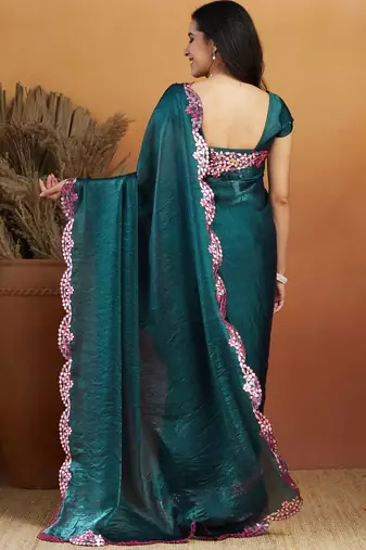 Mirror work border tissue ready to wear designer saree