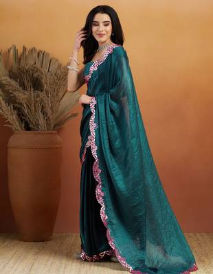 Mirror work border tissue ready to wear designer saree 3