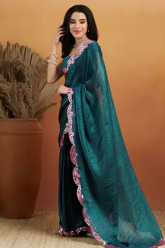 Mirror work border tissue ready to wear designer saree