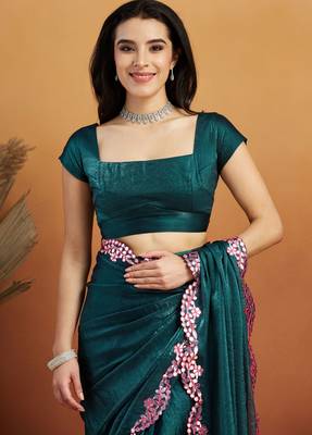 Mirror work border tissue ready to wear designer saree 4