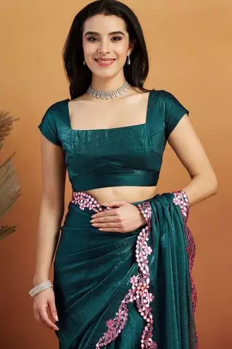 Mirror work border tissue ready to wear designer saree