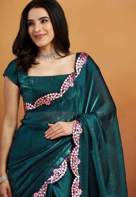 Mirror work border tissue ready to wear designer saree 5