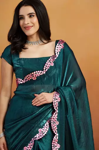 Mirror work border tissue ready to wear designer saree