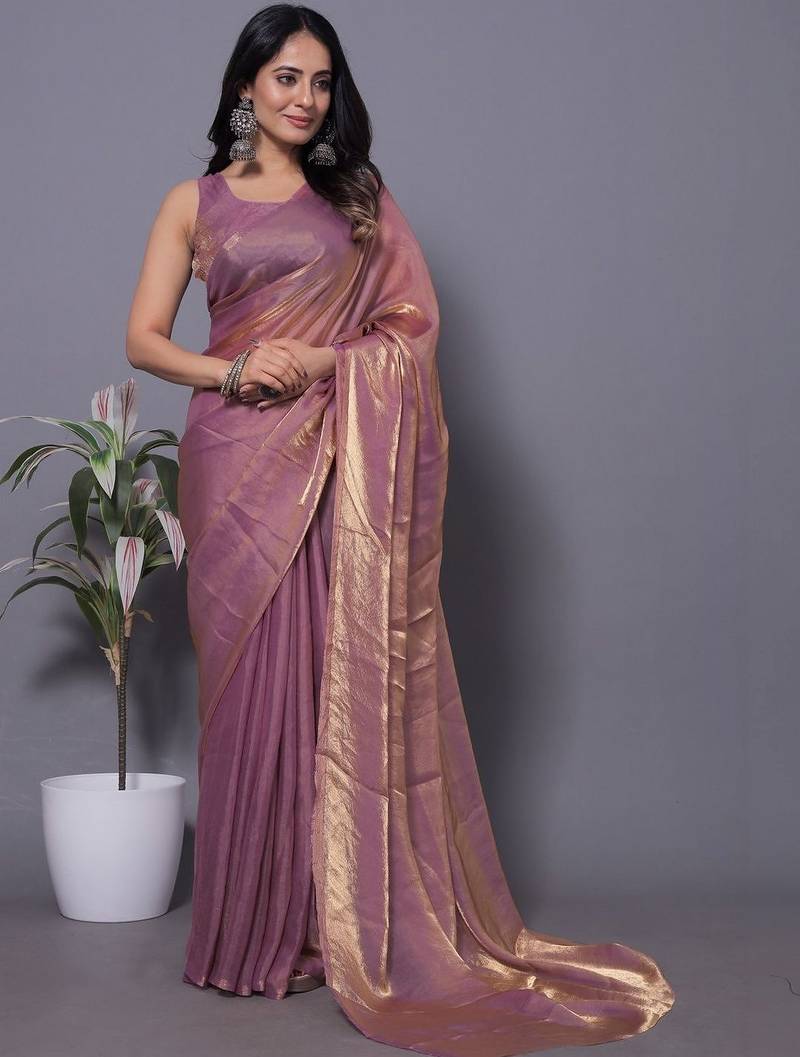 Purple Zari woven Saree with blouse