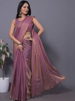 Purple Zari woven Saree with blouse 4