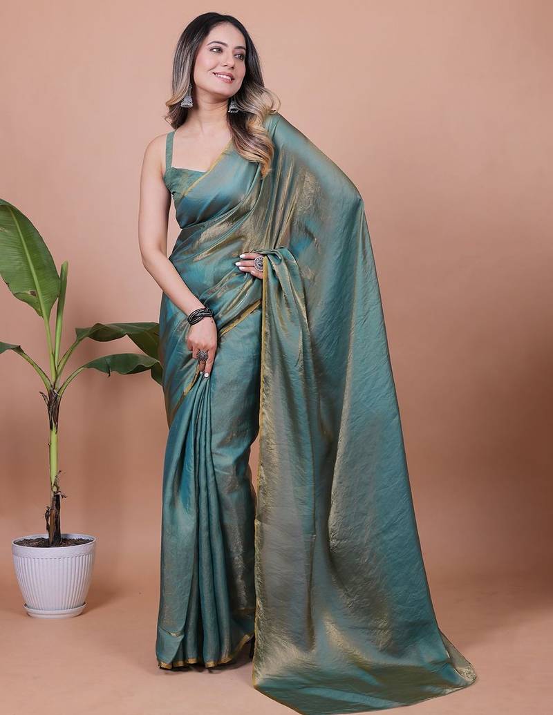Shimmer Satin Saree With Blouse Piece