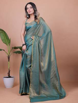 Shimmer Satin Saree With Blouse Piece 3