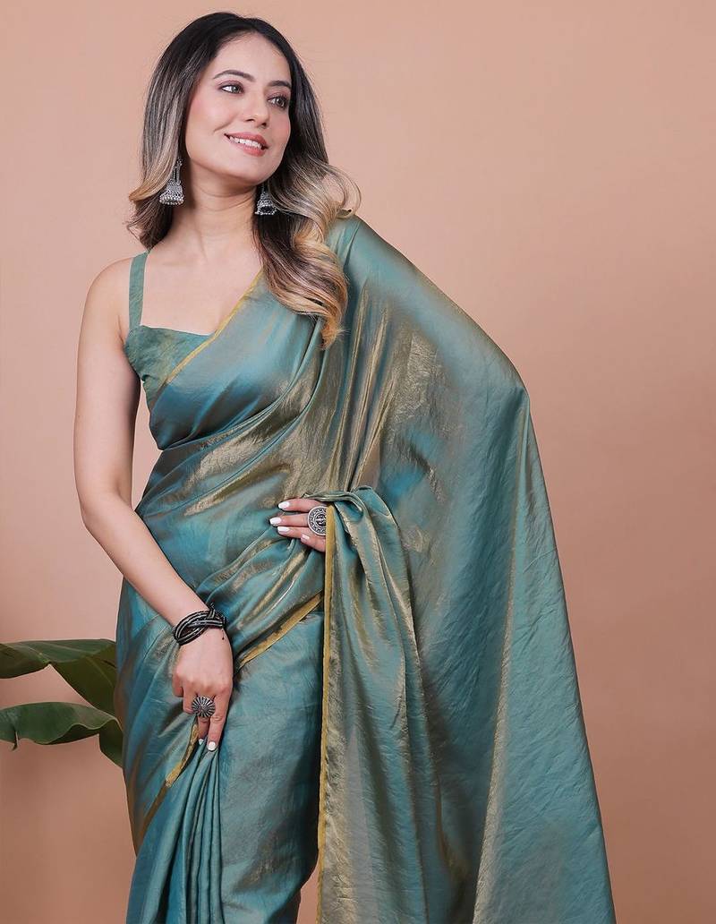 Shimmer Satin Saree With Blouse Piece
