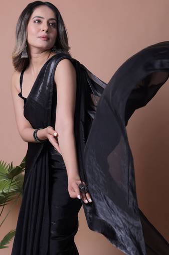 Women Satin Saree with Blouse Piece
