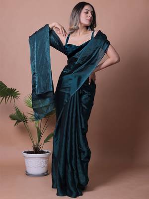Solid Shimmer Pure Satin Party Wear Saree 1