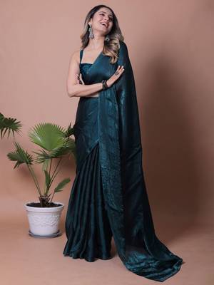 Solid Shimmer Pure Satin Party Wear Saree 2