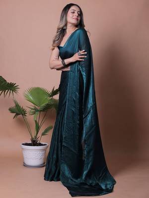Solid Shimmer Pure Satin Party Wear Saree 3