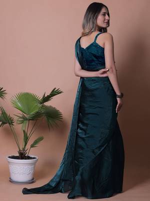 Solid Shimmer Pure Satin Party Wear Saree 4
