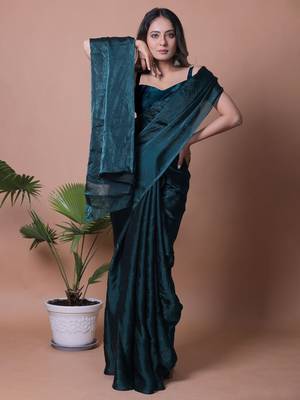 Solid Shimmer Pure Satin Party Wear Saree 5