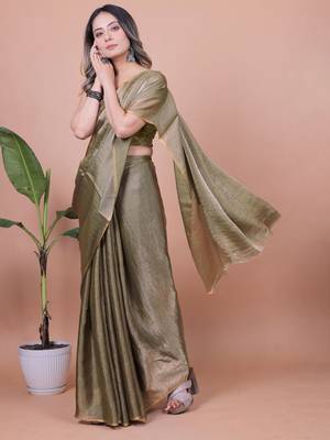 Women Pure Satin Saree With Blouse Piece 5