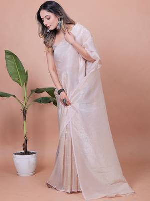 Women Solid Shimmer Tissue Saree 1