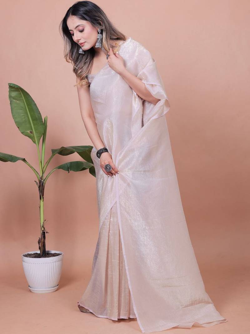 Women Solid Shimmer Tissue Saree