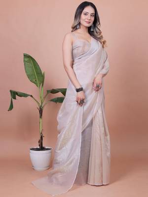 Women Solid Shimmer Tissue Saree 3