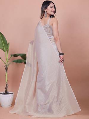 Women Solid Shimmer Tissue Saree 4