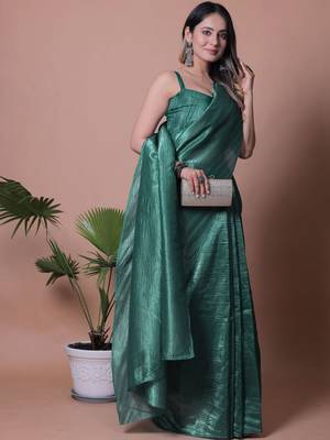 Women Crush Shimmer Tissue Saree With Blouse Piece 1