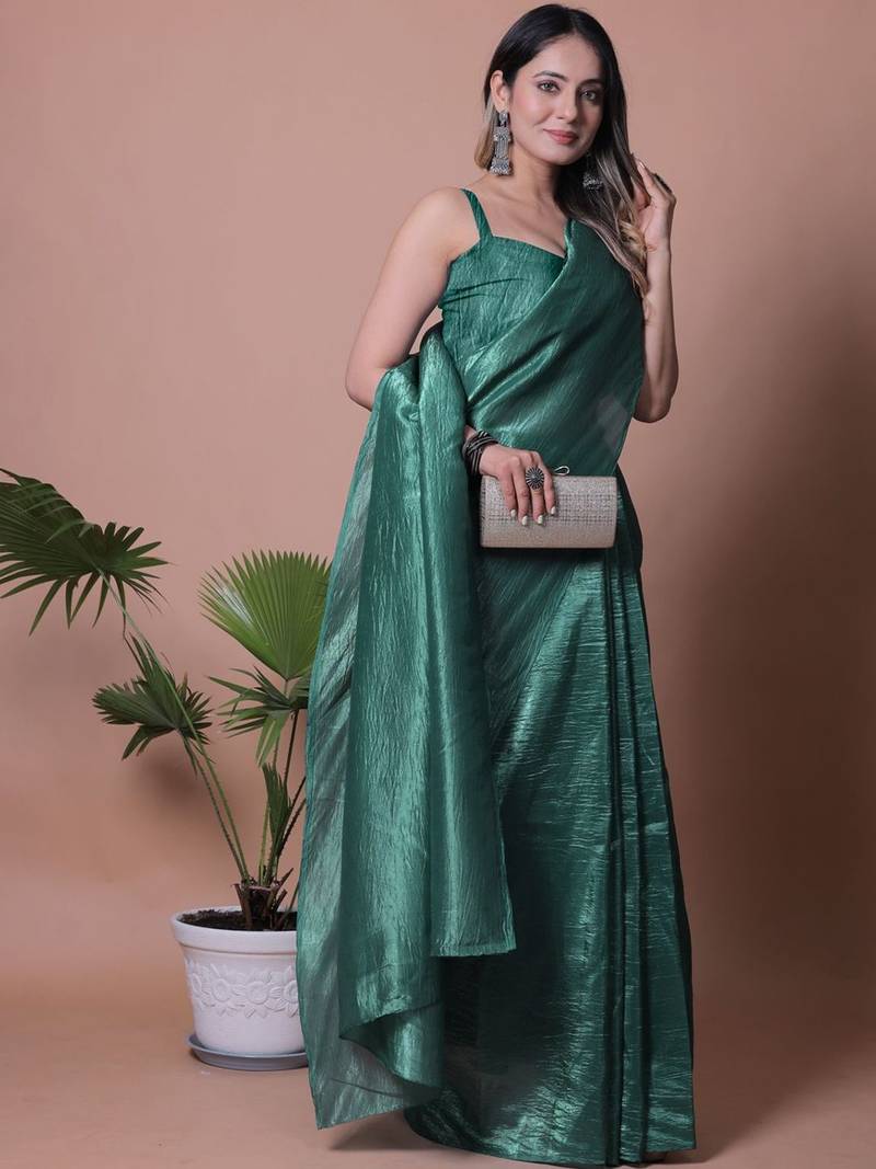Women Crush Shimmer Tissue Saree With Blouse Piece