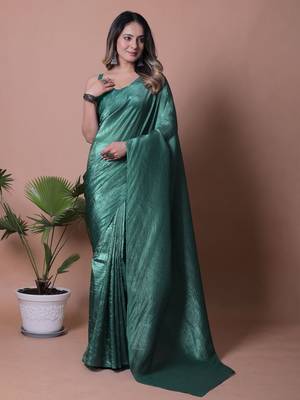 Women Crush Shimmer Tissue Saree With Blouse Piece 2