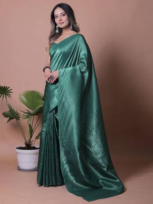 Women Crush Shimmer Tissue Saree With Blouse Piece 3