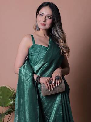 Women Crush Shimmer Tissue Saree With Blouse Piece 4
