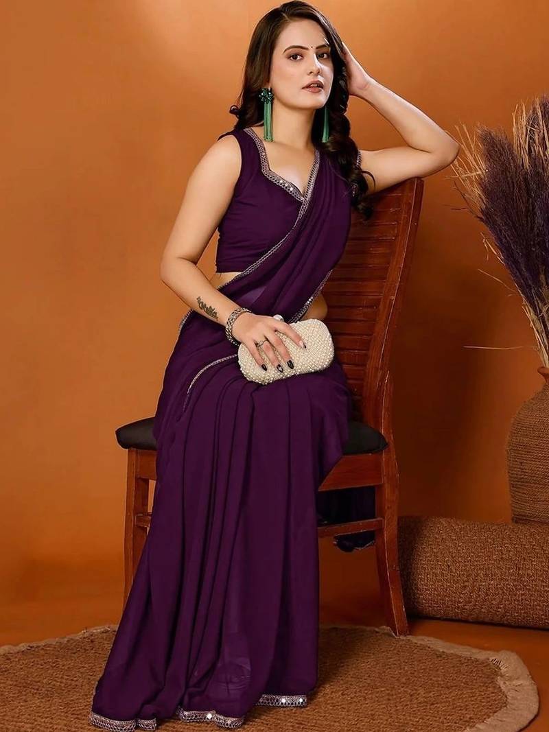 Mirror Work Pure Georgette Saree