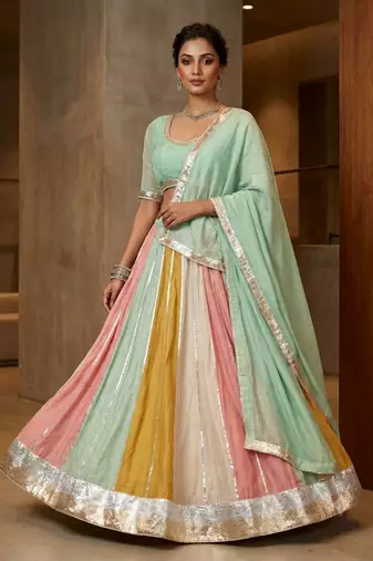 multicolour gota border lehenga 