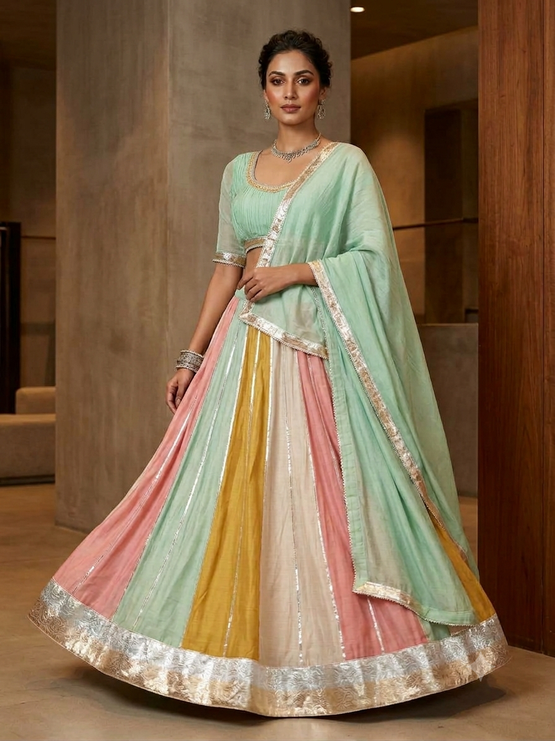 multicolour gota border lehenga 
