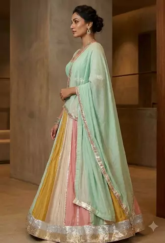 multicolour gota border lehenga 