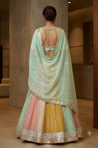 multicolour gota border lehenga 