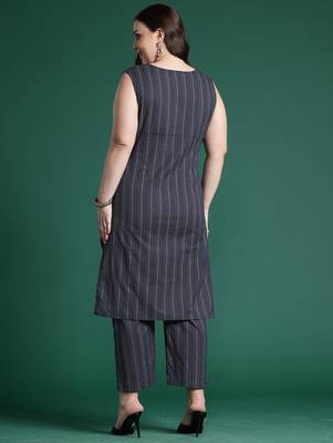 Navy blue printed pure cotton kurta trouser set 2