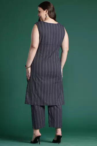 Navy blue printed pure cotton kurta trouser set
