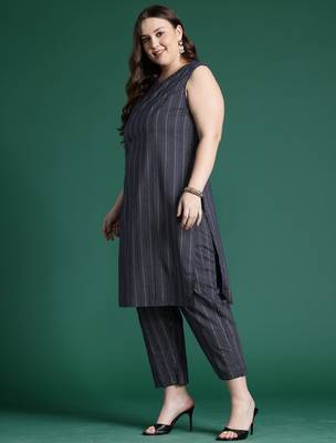 Navy blue printed pure cotton kurta trouser set 3