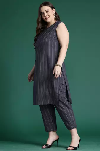 Navy blue printed pure cotton kurta trouser set